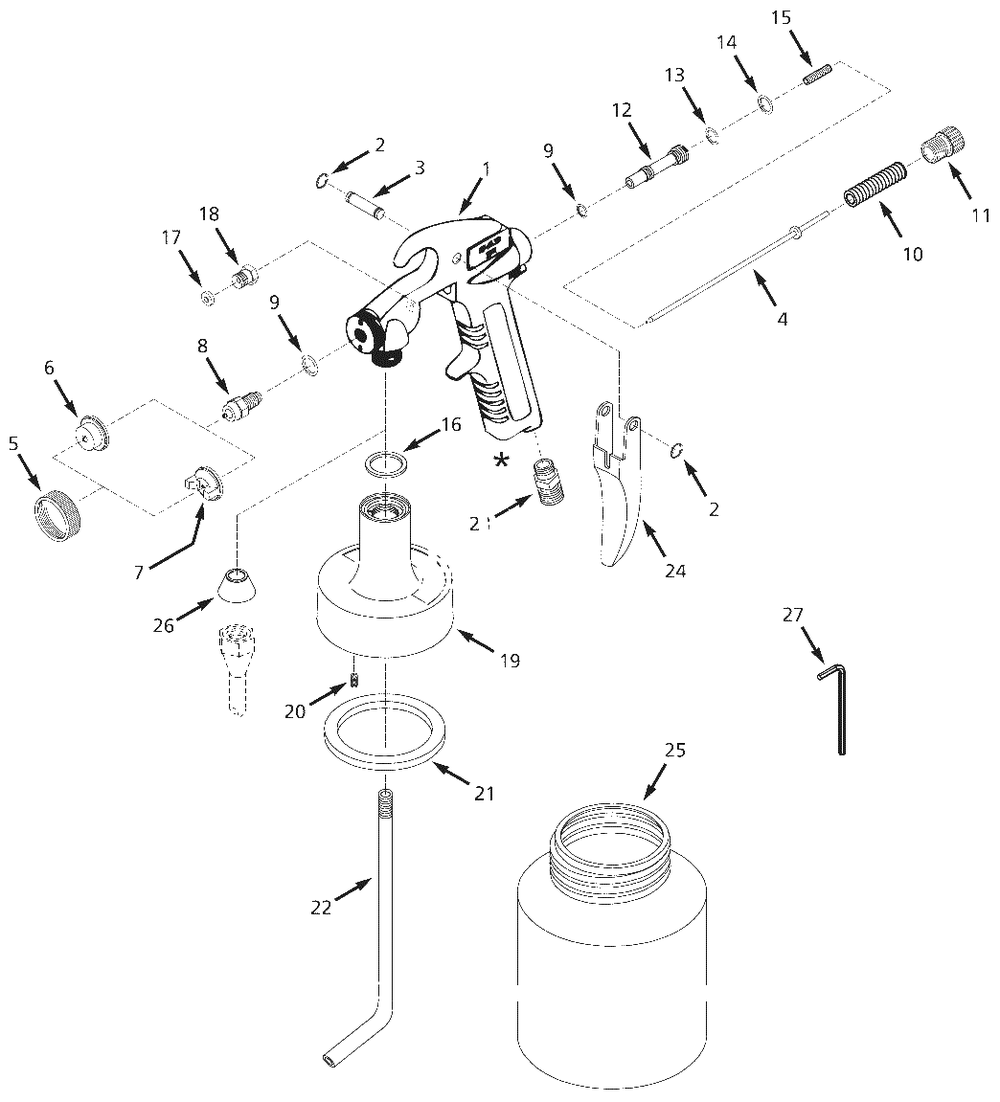 Spray-Gun Parts Diagram and Parts List for 2Z363F  Campbell Hausfeld Air Tool